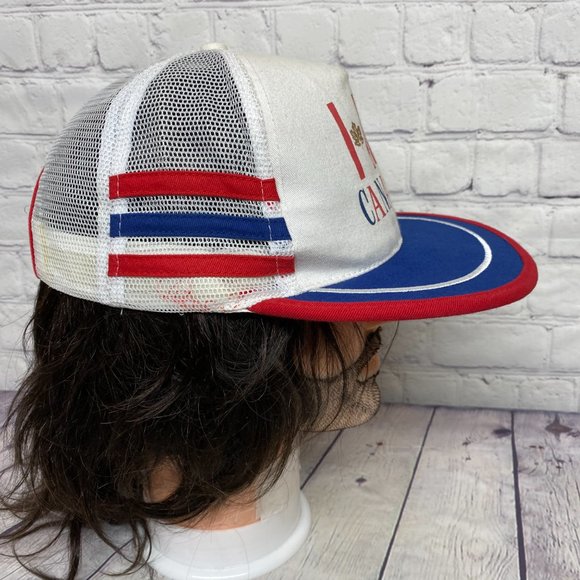 I Am Canadian Trucker Hat Mesh Snapback Red White Blue 3 Stripes Molson Brewery - Picture 4 of 8